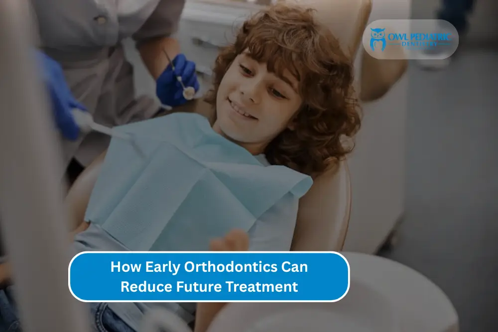 Diagram illustrating early orthodontic treatment benefits in reducing future dental issues and treatment needs.